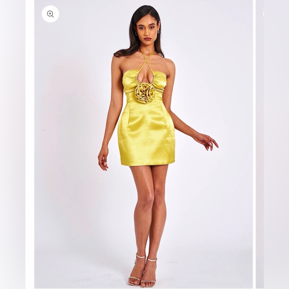 Miss Circle Marcia Gold Satin Strappy Halter Neck Dress